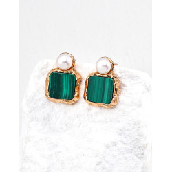 Malachite Earrings | Pearl Accent