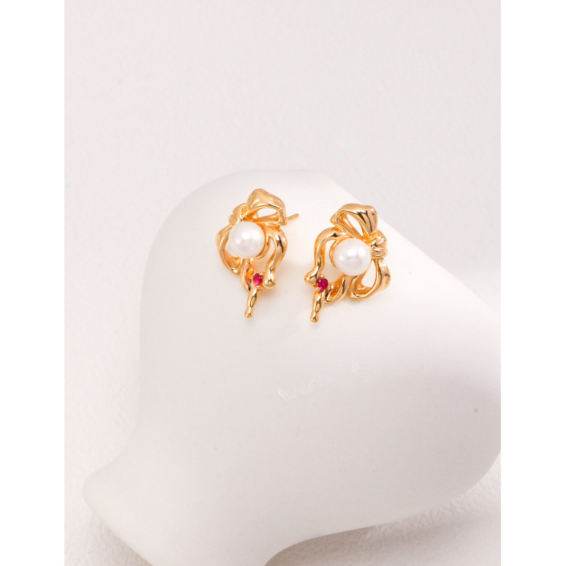 Ruby Kiss Studs | Rose Gold & Ruby Pearl Earrings