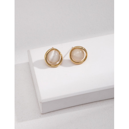 Gold Circle Stone Stud Earrings | Minimalist Design