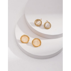Gold Circle Stone Stud Earrings | Minimalist Design