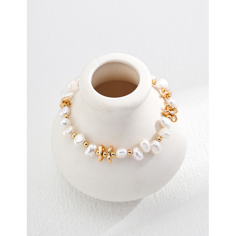 Driftwood Pearl Bracelet | Rose Gold Asymmetrical Pearl Chain Bracelet