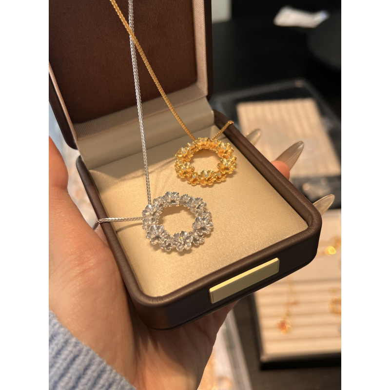 Halo Circle Necklace | Sterling Silver Diamond Pendant Necklace