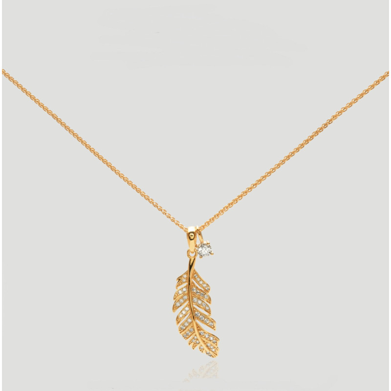 Featherfall Necklace | Rose Gold Diamond Feather Pendant Necklace