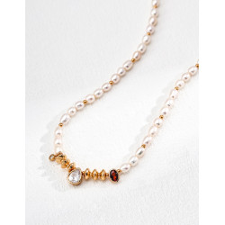 Gemstone Pearl Cascade Necklace | Rose Gold Multi-Gemstone Chain Necklace
