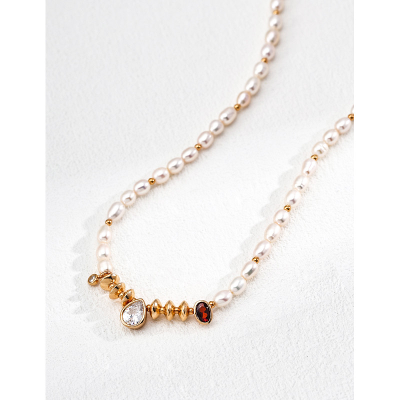 Gemstone Pearl Cascade Necklace | Rose Gold Multi-Gemstone Chain Necklace
