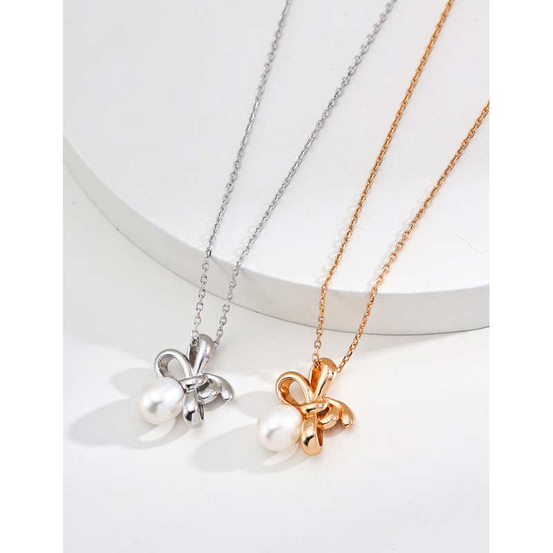 Butterfly Pearl Necklace | Rose Gold Butterfly Pendant Necklace