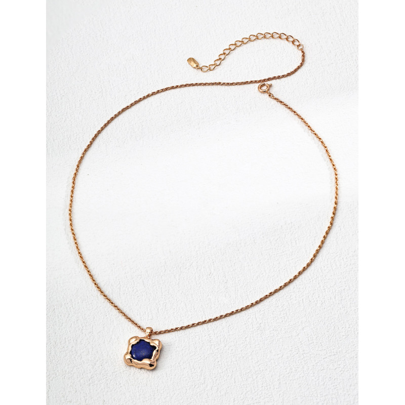 Sapphire Square Necklace | Rose Gold Square Pendant Necklace