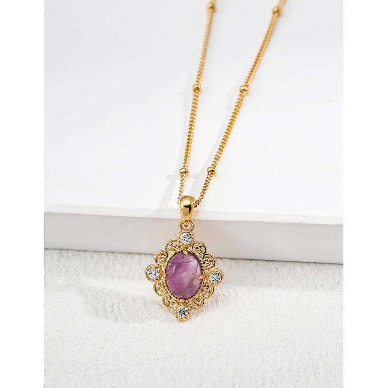 Beaded Chain Gemstone Pendant Necklace